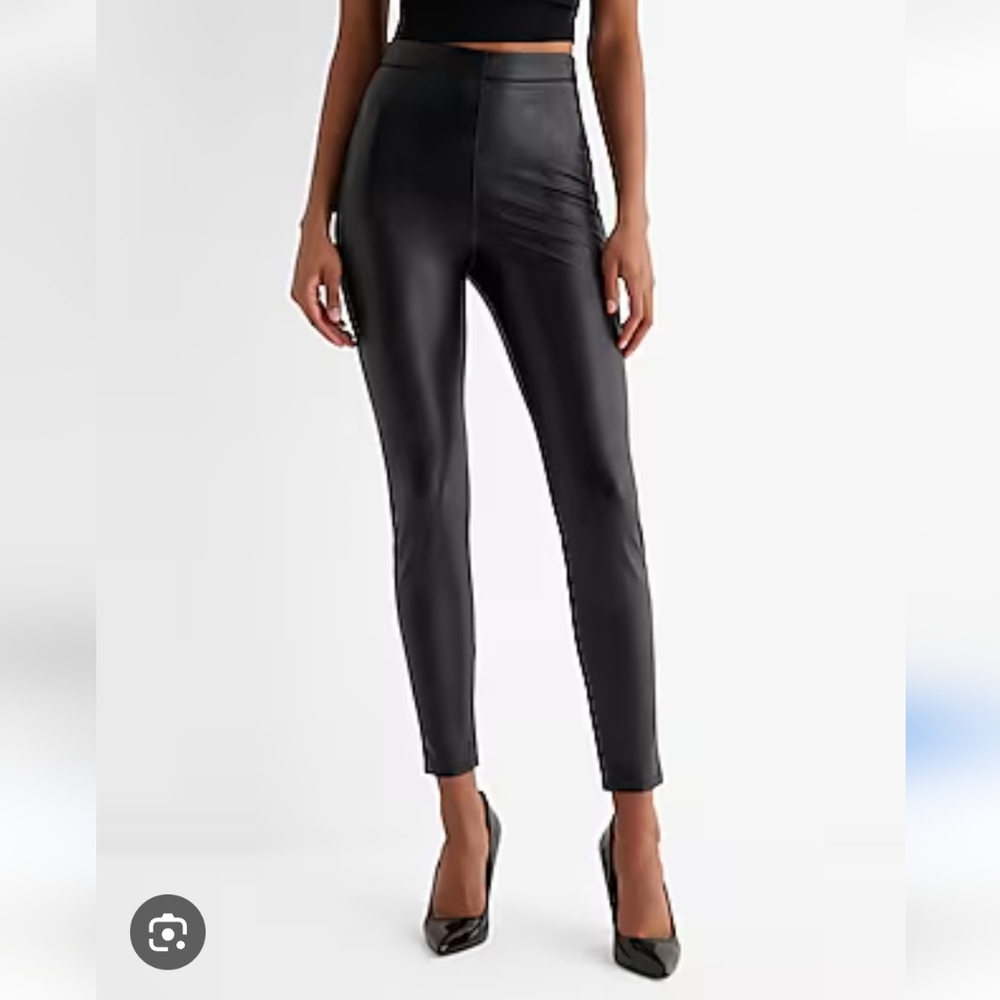 Express Black Super High Waisted Faux Leather Leggings Size Small